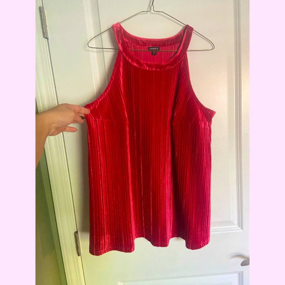 Red Velvet Pleated Goddess Tank